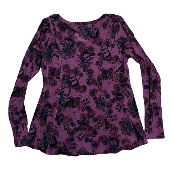 NWT Torrid Women Plus Long Sleeve Fit & Flare Shirt Purple Skulls Rose Floral 10 - Picture 2 of 7